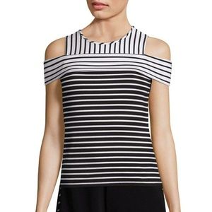10 CROSBY DEREK LAM Striped Cold Shoulder Top XS.